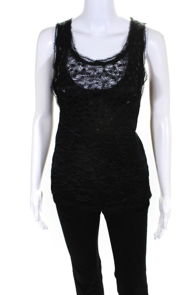 Lida Baday Women's Sleeveless Lace Trimmed Silk Blouse Black Size12