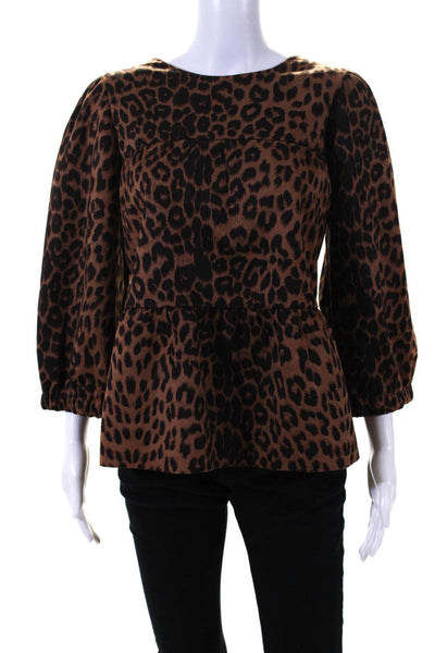 The Shoppe Women's Animal Print 3/4 Sleeve Blouse Brown Size L