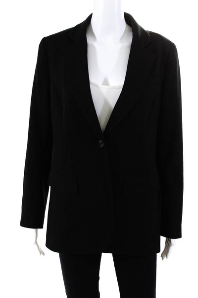 Jenne Maag Womens Wool Curved Hem One Button Blazer Black Size M