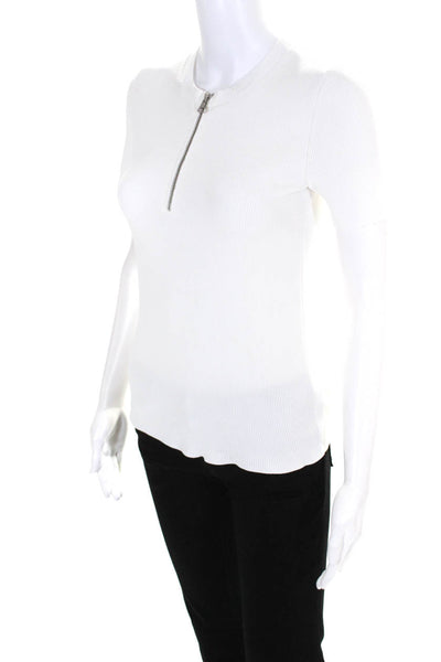 Helmut Lang Womens Half Zipped Ribbed Short Sleeve Top White Size M