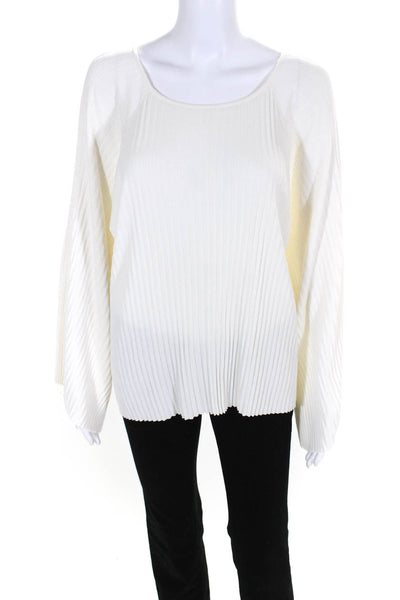 Elizabeth and James Womens Long Sleeve Pleated Round Neck Top White Size S