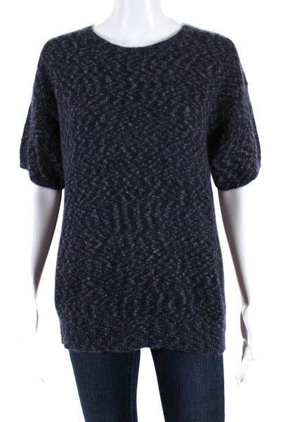 Theory Womens Mohair Knit Crew Neck Short Sleeve Sweater Blue Size M