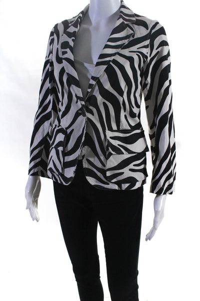 Nili Lotan Womens Cotton Zebra Print One Button Blazer White Black Size 0