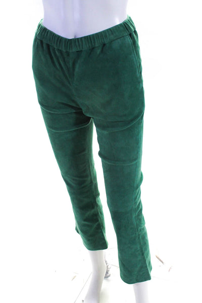 Borboniana Womens Elastic Waistband High Rise Suede Pants Green Size Small