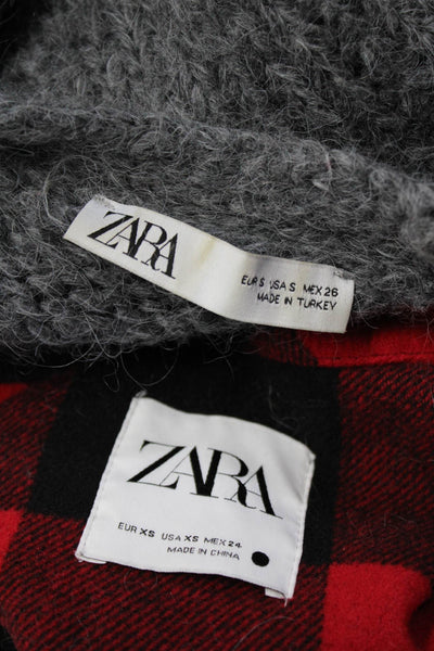 Zara Womens Plaid Button Up Shirt Top Cardigan Sweater Red Gray Size XS S Lot 2