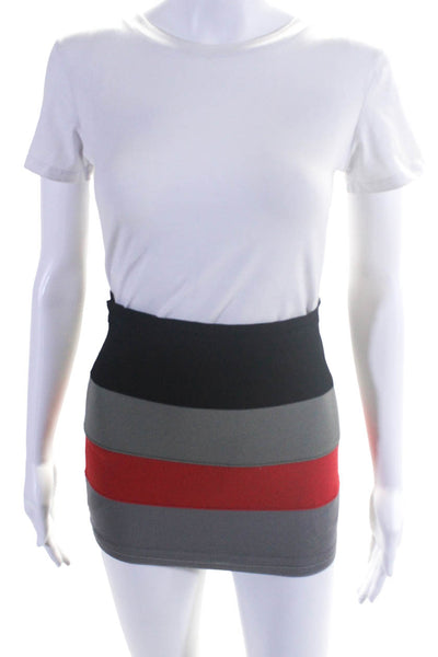 Jasmine Di Milo Womens Knit Striped Mini Pencil Skirt Black Gray Red Size 2