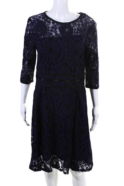 Miusol Women's Lace Short Sleeve A Line Knee Length Dress Purple Size L