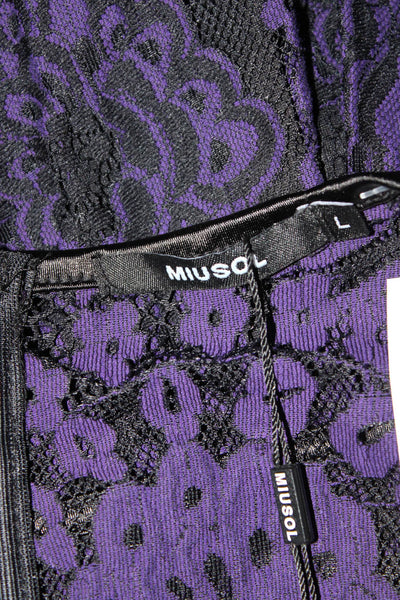 Miusol Women's Lace Short Sleeve A Line Knee Length Dress Purple Size L