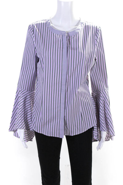 Milly Women's Striped Flared Sleeve Blouse Purple Size 10
