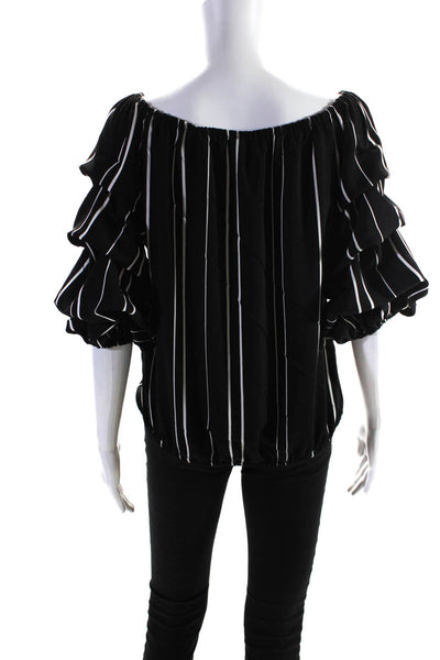Vince Camuto Women's Striped Off Shoulder Ruffle Sleeve Blouse Black Size S