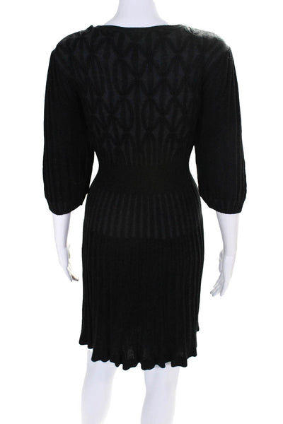 Max Studio Womens Black Cotton Knit Scoop Neck 3/4 Sleeve Sweater Dress Size M