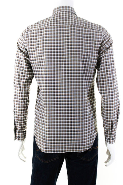 Theory Mens Check Print Long Sleeve Buttoned Collared Shirt Brown Size XS