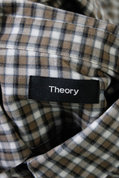 Theory Mens Check Print Long Sleeve Buttoned Collared Shirt Brown Size XS