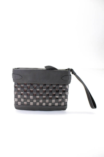 Liu JO Womens Gray Woven Zip Side Handle Wristlet Clutch Handbag