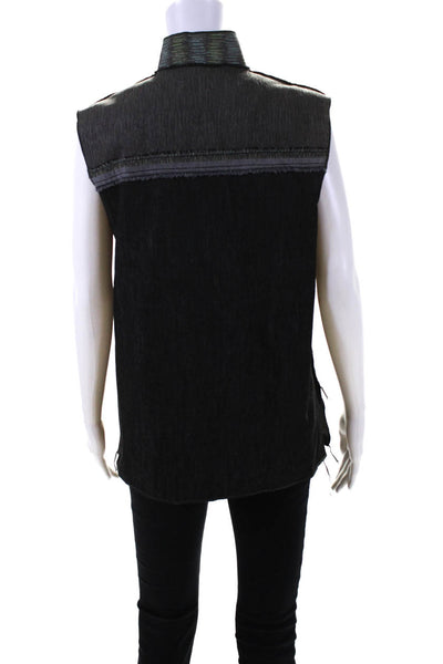 Ellen Haupti Womens Denim Button Front With Pockets Vest Jacket Black Size S