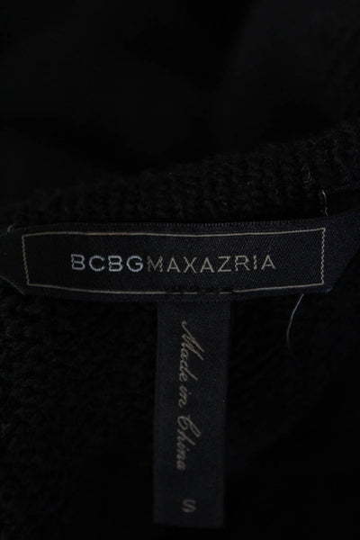 BCBGMAXAZRIA Womens Faux Leather Trim V Neck Sweatshirt Black Size Small