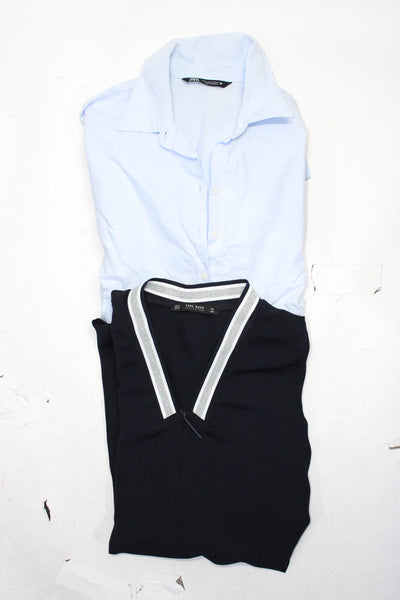 Zara Womens Light Blue Cotton Collar Short Sleeve Tiered Dress Size M Lot 2