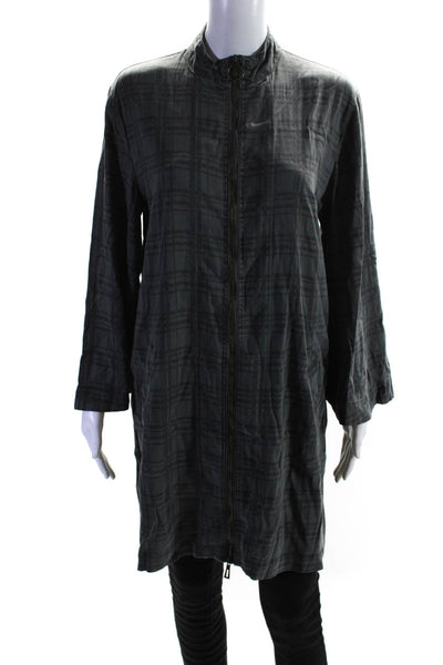 XCVI Womens Plaid Pattern Bell Sleeve Zipper Front Long Jacket Gray Size S