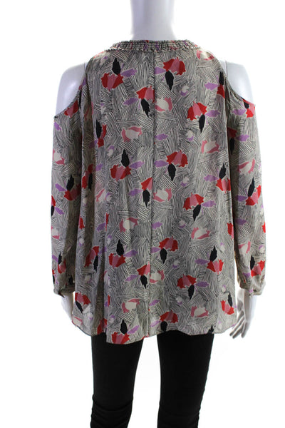 Derek Lam 10 Crosby Womens Cold Shoulder Abstract Silk Shirt Beige Black Pink 4