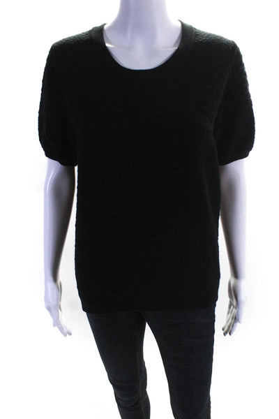 Vince Womens Short Sleeves Crew Neck Sweater Black Cotton Size Small
