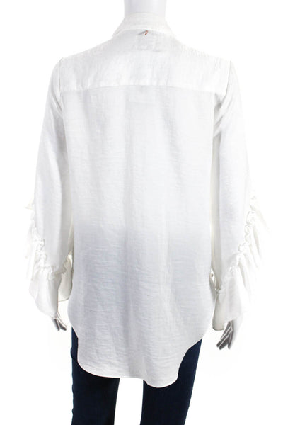 Misa Womens Satin Ruffled Collared Button Up Blouse Top White Size S