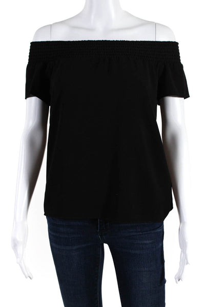 Drew Womens Crepe Smocked Off The Shoulder Top Blouse Black Size XS