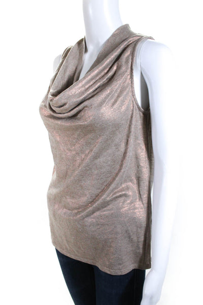 Drew Womens Metallic Linen Jersey Cowl Neck Sleeveless Blouse Top Taupe Size S