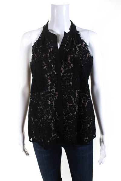 Madison Marcus Womens Lace Sleeveless Button Up Blouse Top Black Size S