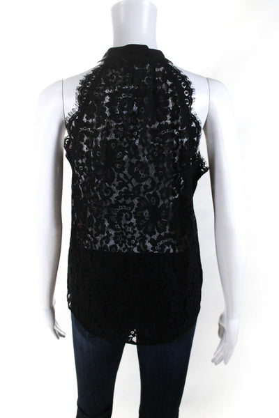 Madison Marcus Womens Lace Sleeveless Button Up Blouse Top Black Size S