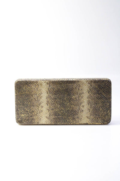 Lauren Merkin Womens Metallic Animal Print Clutch Handbag Gold