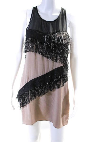 Vena Cava Womens Silk Mesh Color Block Tinsel Dress Multicolor Black Size 2