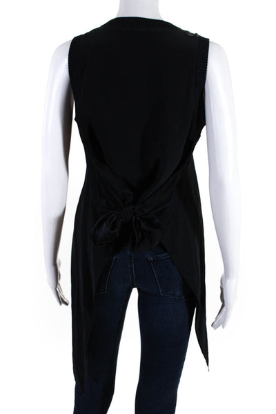 Cinq A Sept Womens Silk Satin V-Neck Asymmetrical Hem Blouse Top Navy Size XS