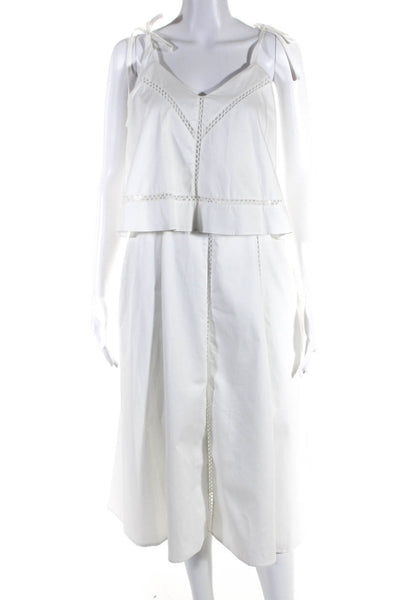 N/Nicholas Womens Overlay V-Neck Sleeveless A-Line Midi Dress White Size 2