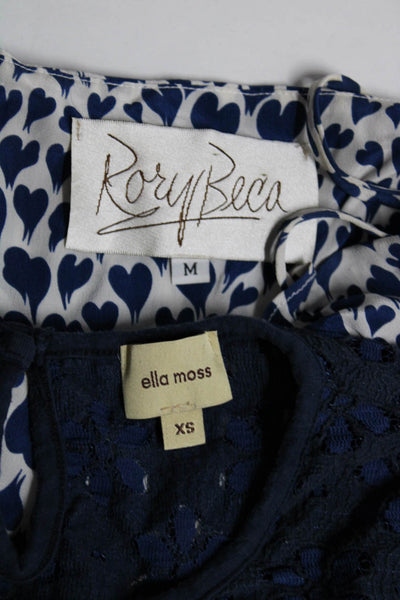 Rory Beca Ella Moss Women's Printed Tops White Blue Size XS M Lot 2