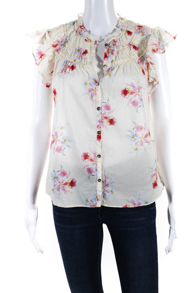 La Vie Women's Cotton Floral Print Ruffle Blouse Multicolor Size XS