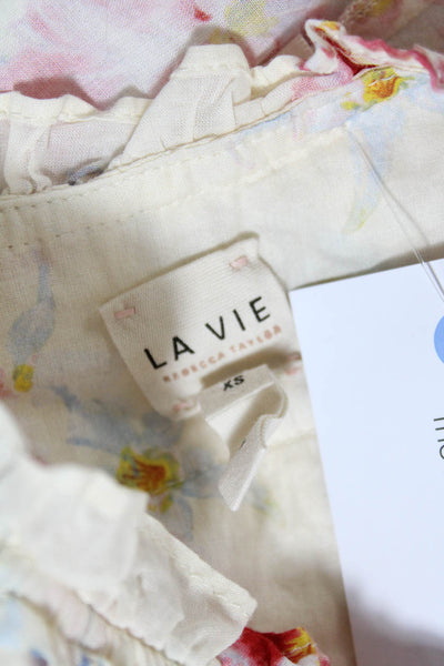 La Vie Women's Cotton Floral Print Ruffle Blouse Multicolor Size XS