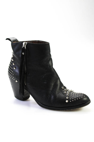 Sandro Women's Leather Studded Ankle Boots Black Size 37