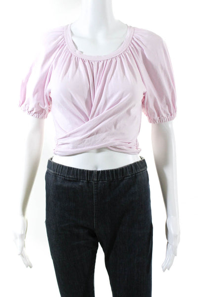 ALC Womens Short Puff Sleeve Wrap Tee Shirt Crop Top Pink Size Extra Small