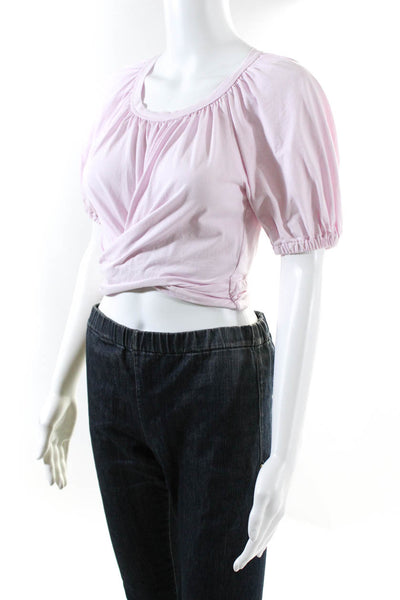 ALC Womens Short Puff Sleeve Wrap Tee Shirt Crop Top Pink Size Extra Small