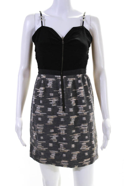 Vena Cava Womens Silk Sweetheart Printed Detailed Strap Zip Dress Black Size 2