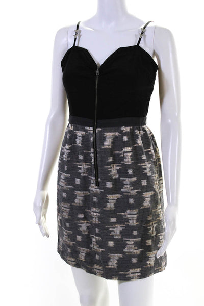Vena Cava Womens Silk Sweetheart Printed Detailed Strap Zip Dress Black Size 2