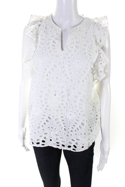 Lilly Pulitzer Women's Flutter Sleeve Eyelet Blouse White Size XS