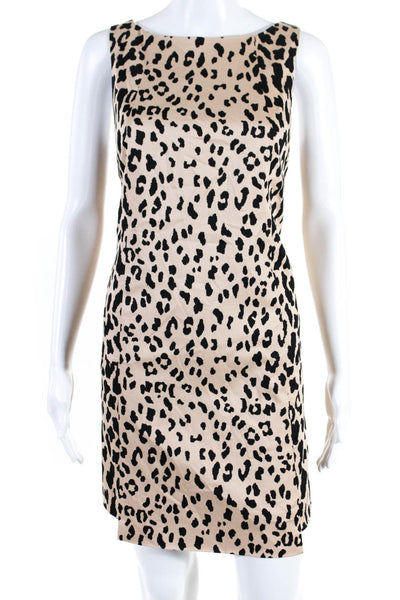 Tibi New York Womens High Neck Asymmetrical Hem Animal Print Dress Beige Size 8