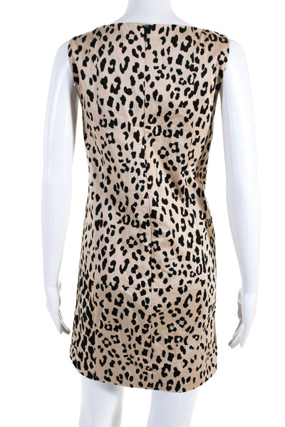 Tibi New York Womens High Neck Asymmetrical Hem Animal Print Dress Beige Size 8