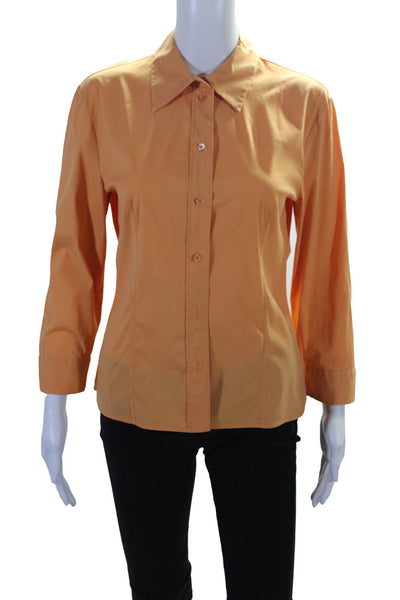 Piazza Sempione Womens Button Front 3/4 Sleeve Shirt Orange Cotton Size IT 38
