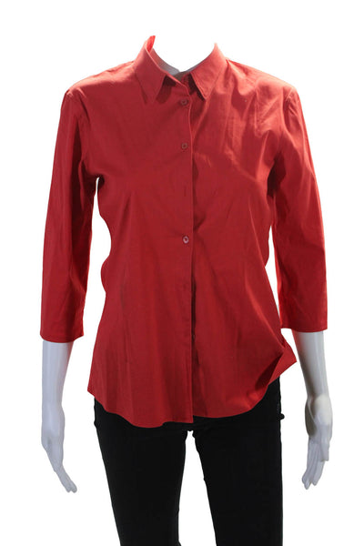 Jil Sander Womens Button Front 3/4 Sleeve Collared Shirt Red Cotton Size IT 34