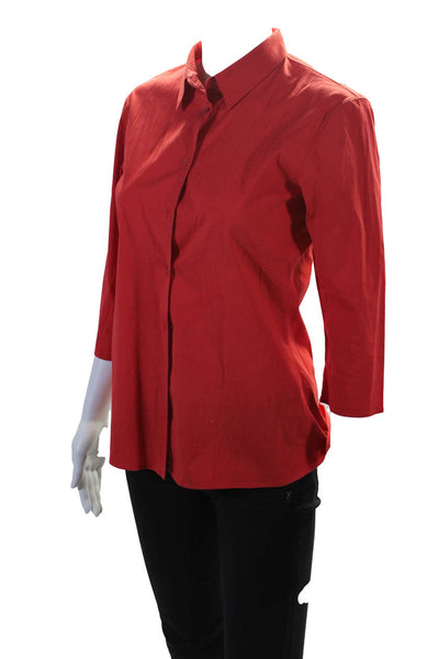 Jil Sander Womens Button Front 3/4 Sleeve Collared Shirt Red Cotton Size IT 34