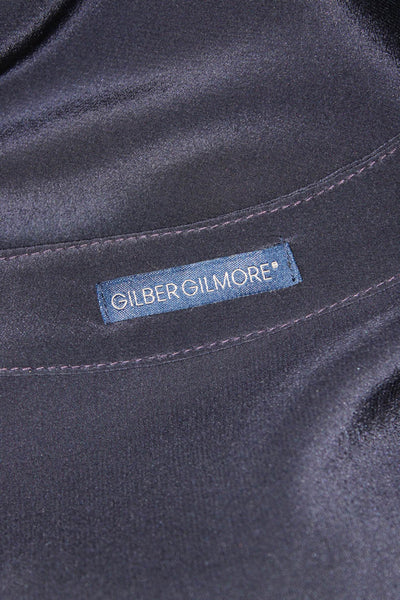 Gilber Gilmore Womens Button Front Long Sleeve Pintuck Silk Shirt Navy Blue XS