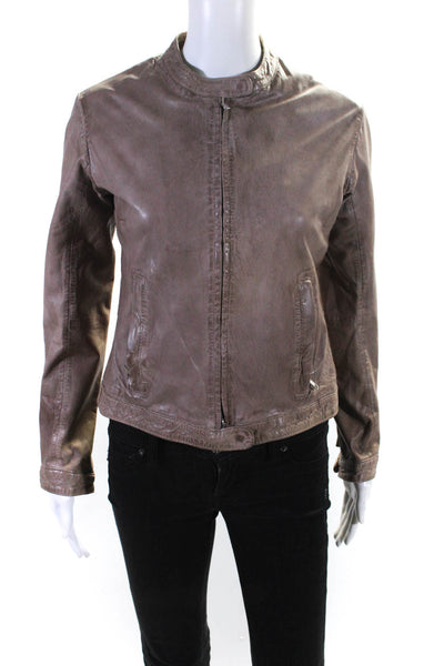 Bully Womens Long Sleeve Front Zip Crew Neck Leather Jacket Brown Size IT 44