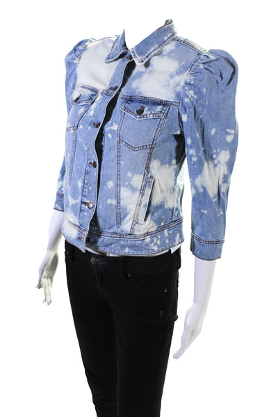 Retrofete Womens Button Front 3/4 Sleeve Jean Jacket Blue White Size Small